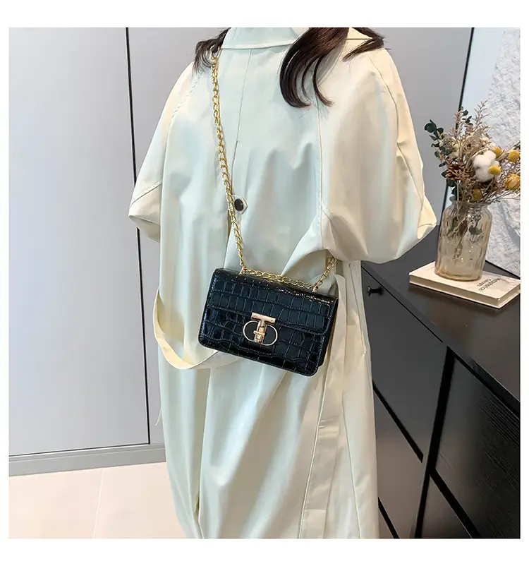 Gold Croc Leather Chain Shoulder Bag for Women — feature 18