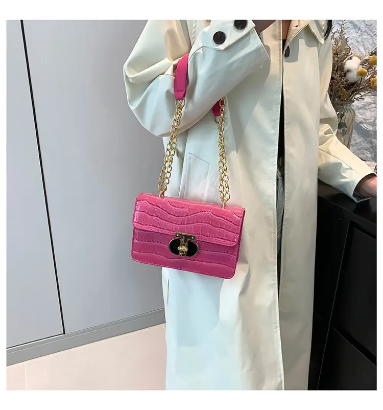 Gold Croc Leather Chain Shoulder Bag for Women — feature 19