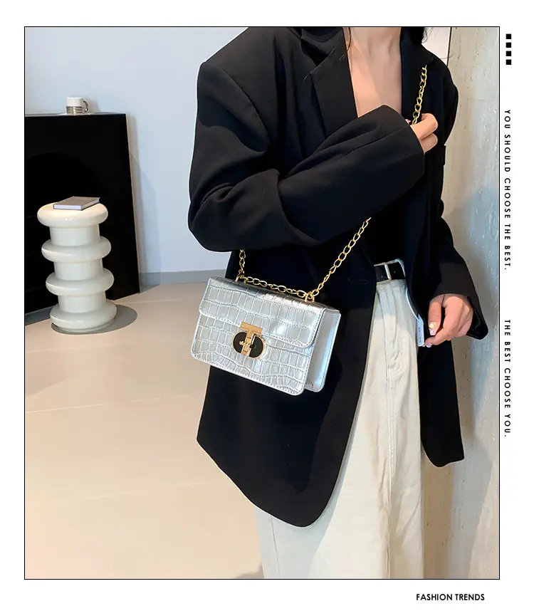 Gold Croc Leather Chain Shoulder Bag for Women — feature 2