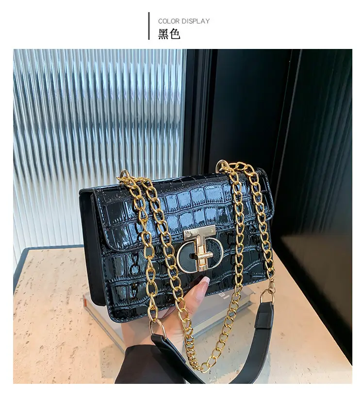 Gold Croc Leather Chain Shoulder Bag for Women — feature 21