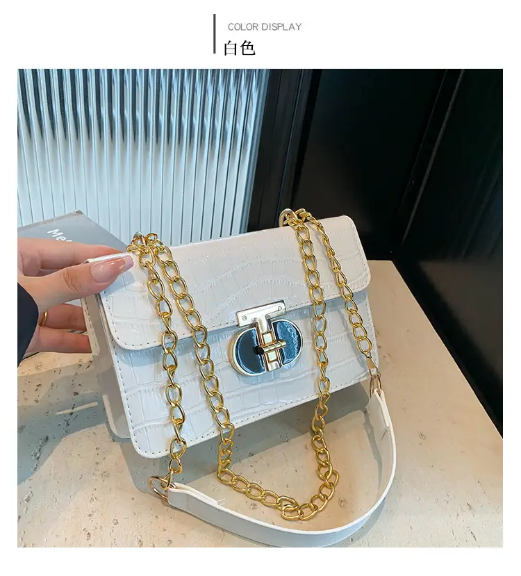 Gold Croc Leather Chain Shoulder Bag for Women — feature 22