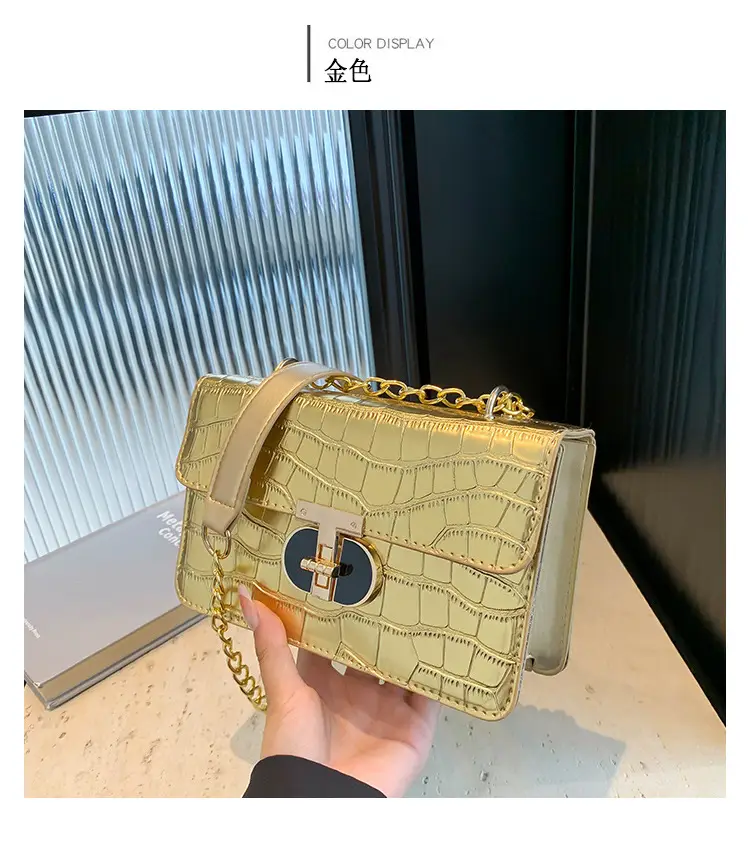 Gold Croc Leather Chain Shoulder Bag for Women — feature 23