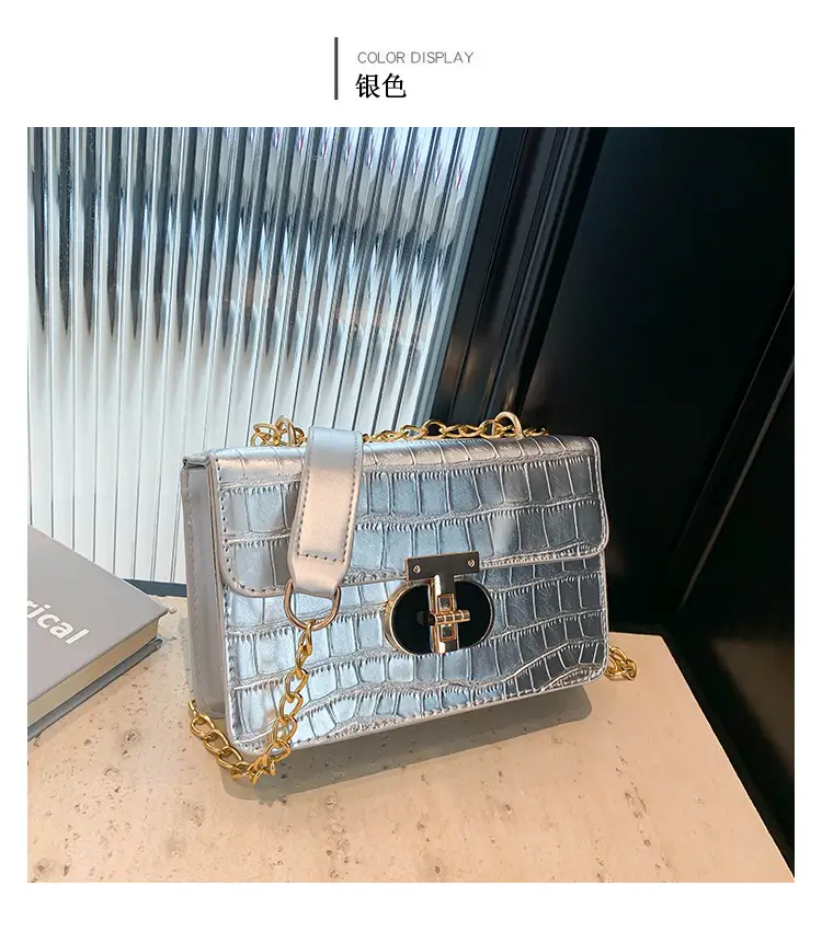Gold Croc Leather Chain Shoulder Bag for Women — feature 25