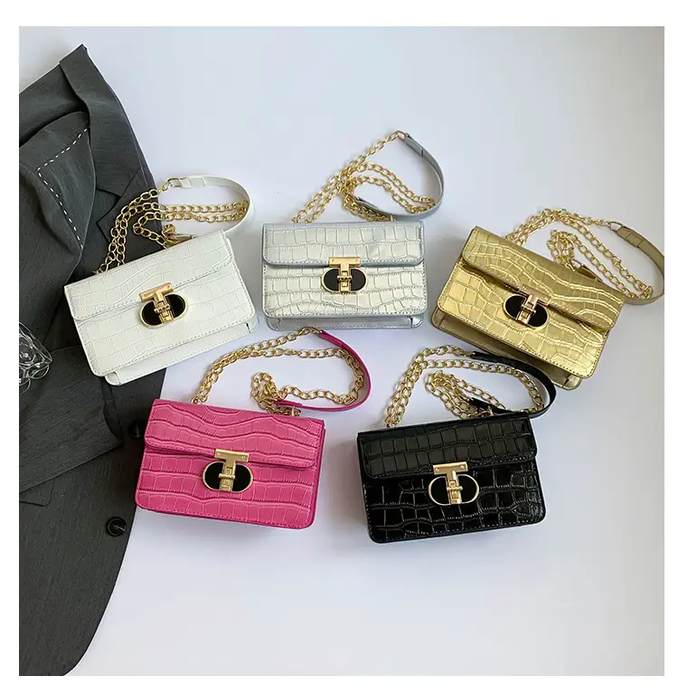 Gold Croc Leather Chain Shoulder Bag for Women — feature 9