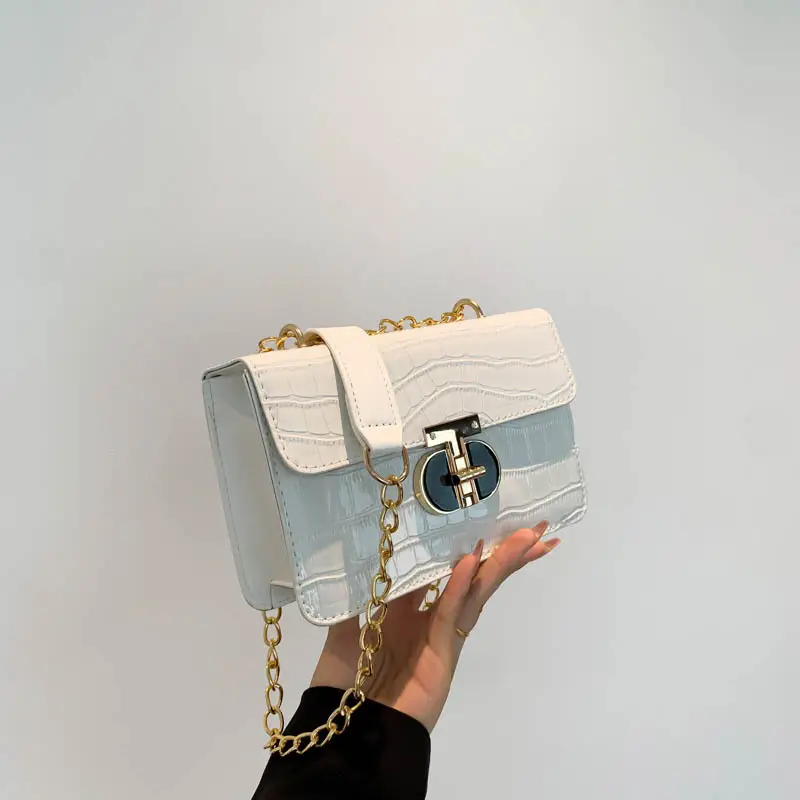 Gold Croc Leather Chain Shoulder Bag for Women - Image 2