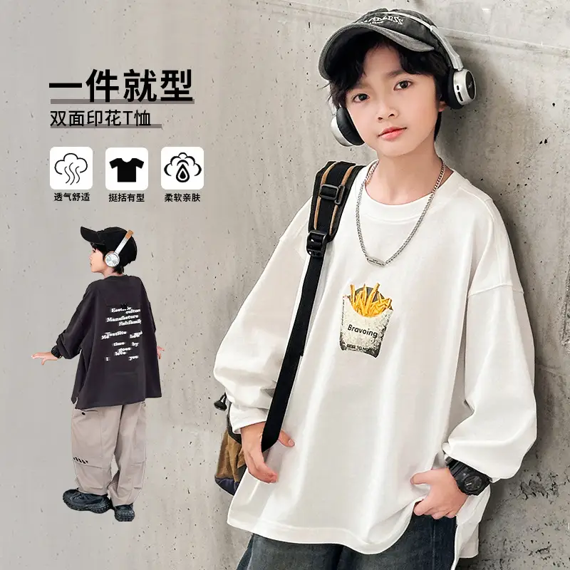 Huzhou Boys Long Sleeve T-Shirt Black Letter Print Spring Autumn 2025 - Image 3