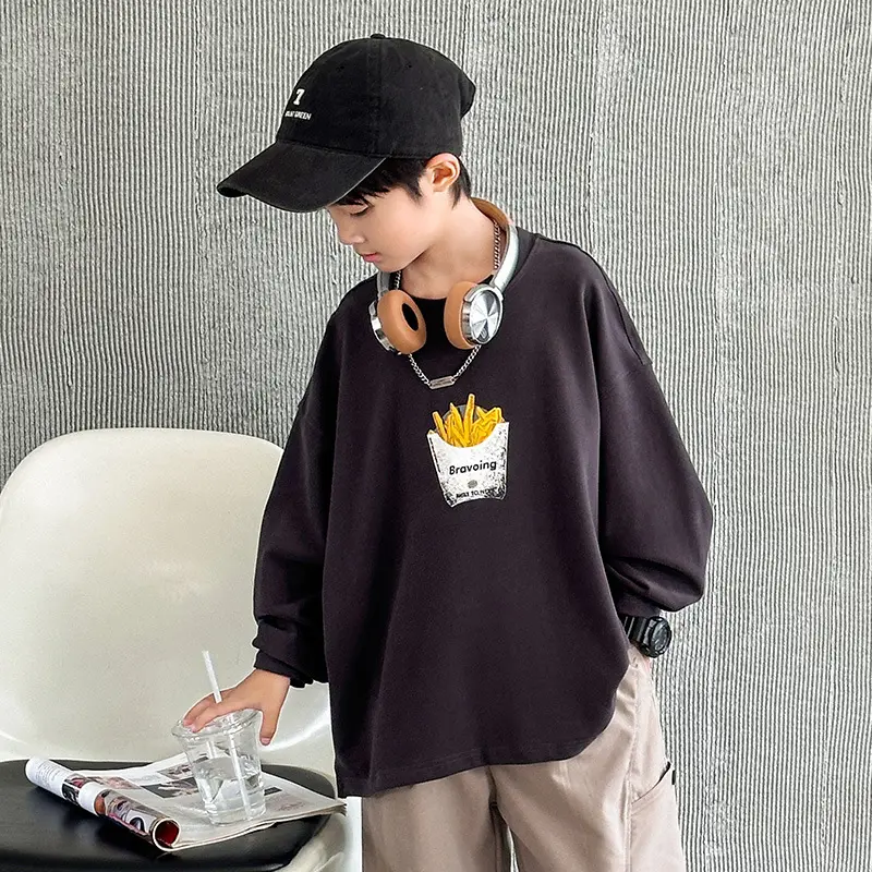 Huzhou Boys Long Sleeve T-Shirt Black Letter Print Spring Autumn 2025 - Image 4