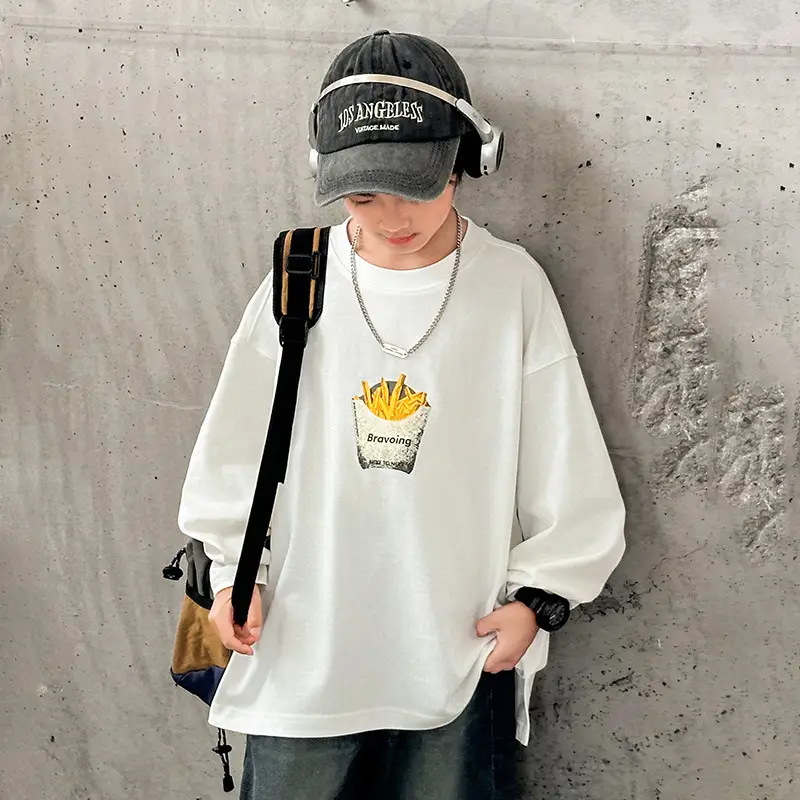 Huzhou Boys Long Sleeve T-Shirt Black Letter Print Spring Autumn 2025 - Image 5