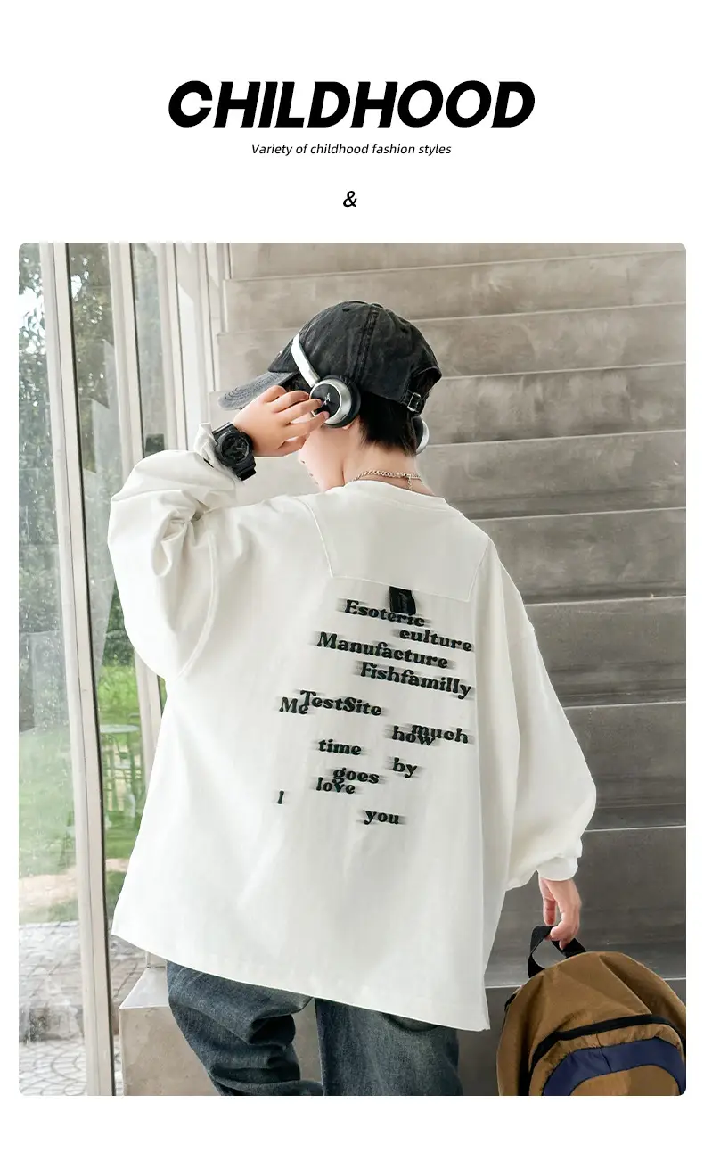 Huzhou Boys Long Sleeve T-Shirt Black Letter Print Spring Autumn 2025 — feature 1