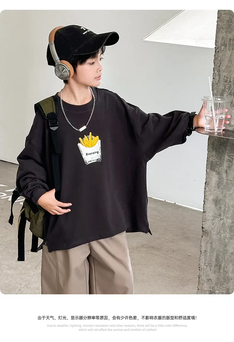 Huzhou Boys Long Sleeve T-Shirt Black Letter Print Spring Autumn 2025 — feature 10