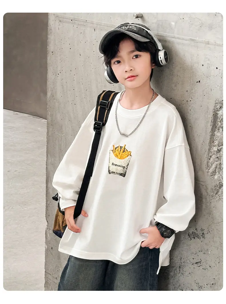 Huzhou Boys Long Sleeve T-Shirt Black Letter Print Spring Autumn 2025 — feature 14