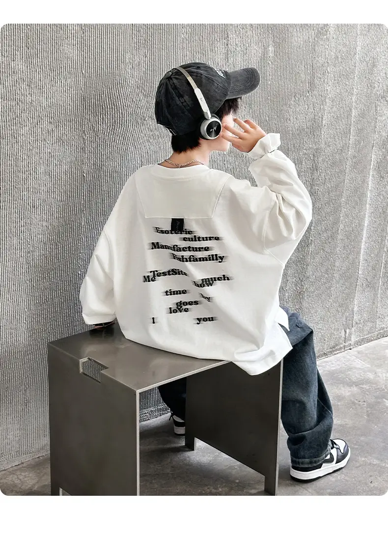 Huzhou Boys Long Sleeve T-Shirt Black Letter Print Spring Autumn 2025 — feature 15