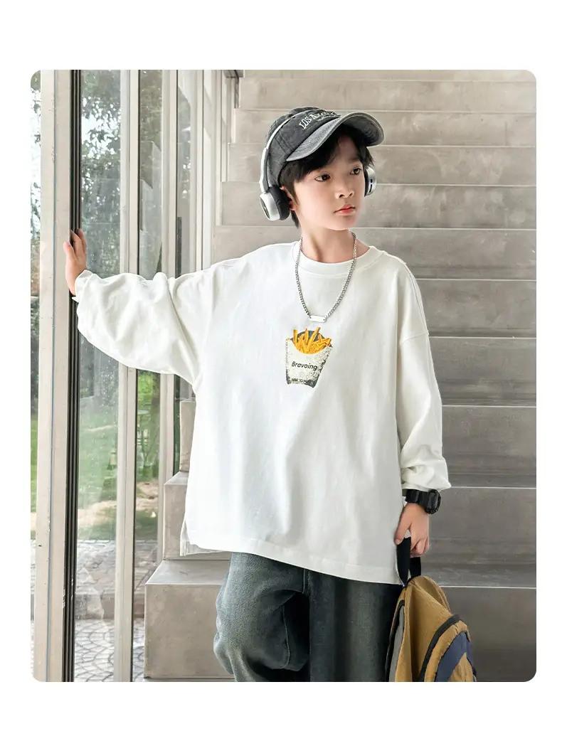 Huzhou Boys Long Sleeve T-Shirt Black Letter Print Spring Autumn 2025 — feature 16