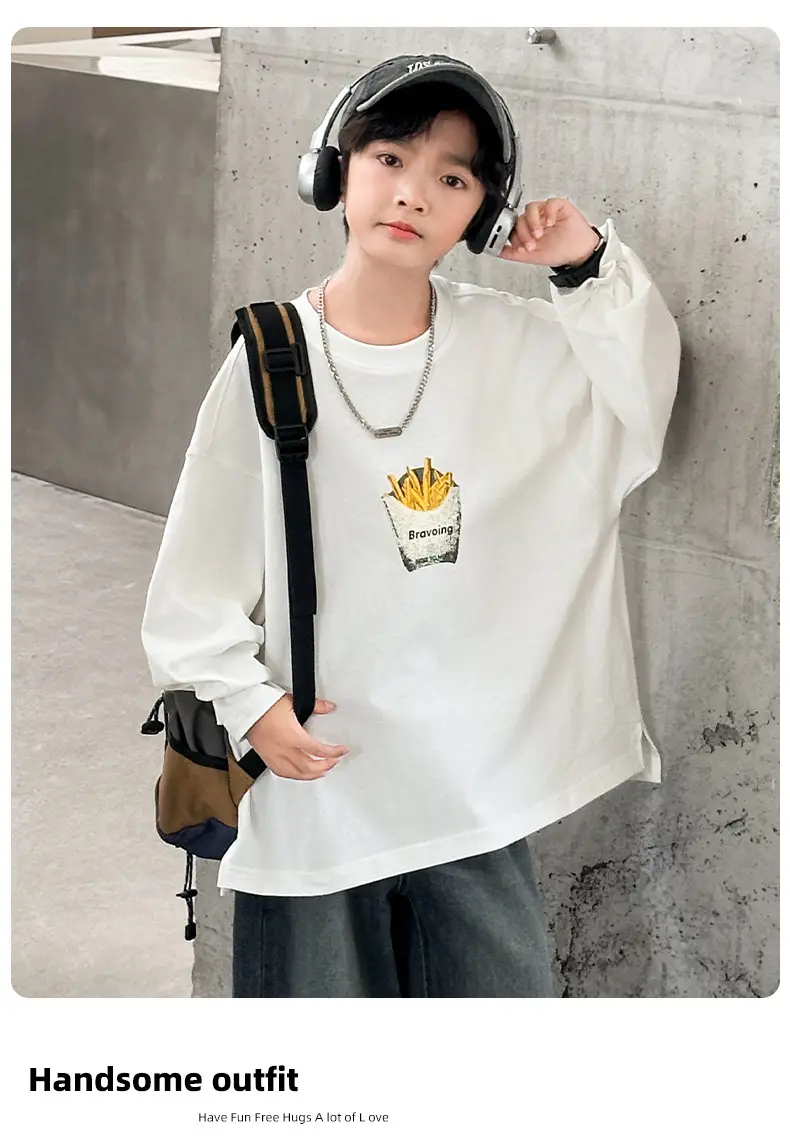 Huzhou Boys Long Sleeve T-Shirt Black Letter Print Spring Autumn 2025 — feature 17