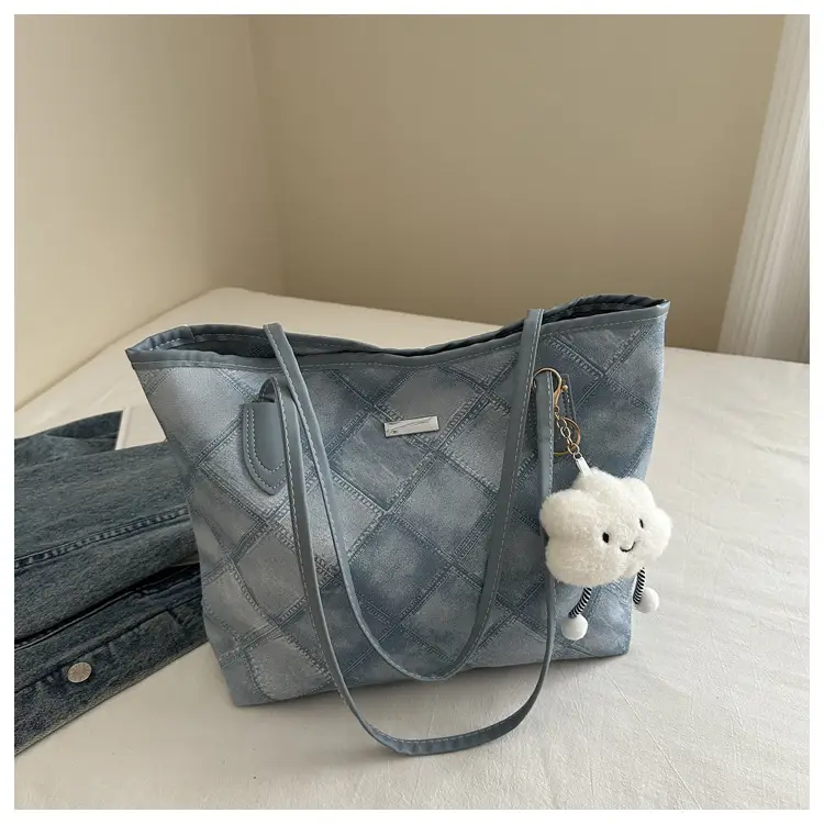 Women's Silver Quilted Shoulder Bag with Cute Pom Pom Design — feature 20