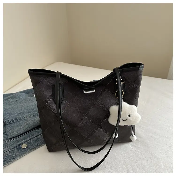 Women's Silver Quilted Shoulder Bag with Cute Pom Pom Design — feature 23