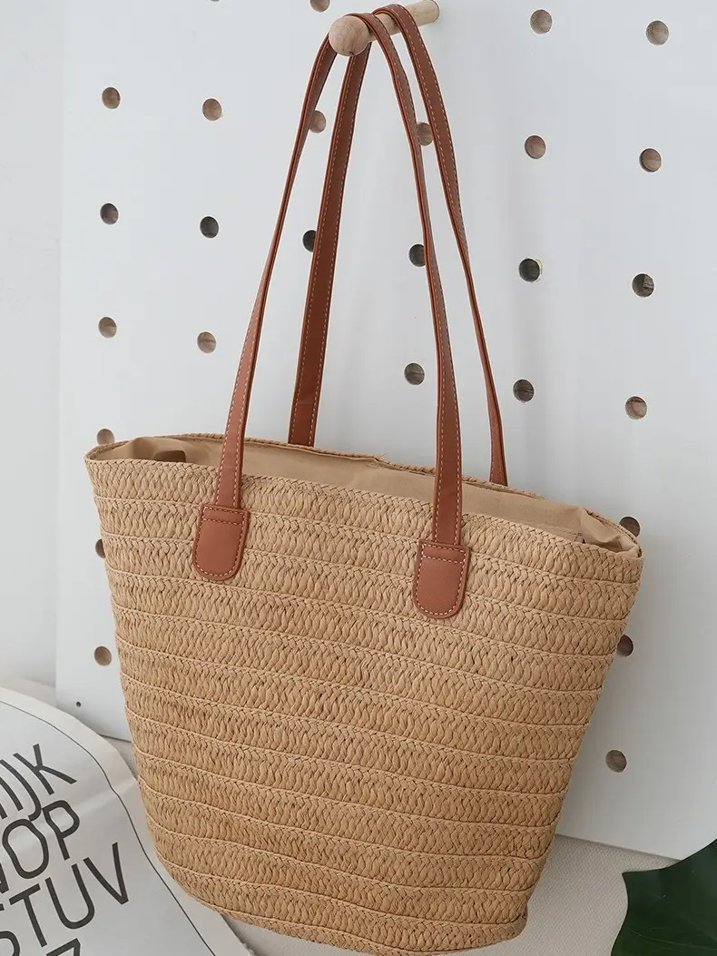 Women Straw Shoulder Bag Tan 2024 Summer - Image 2