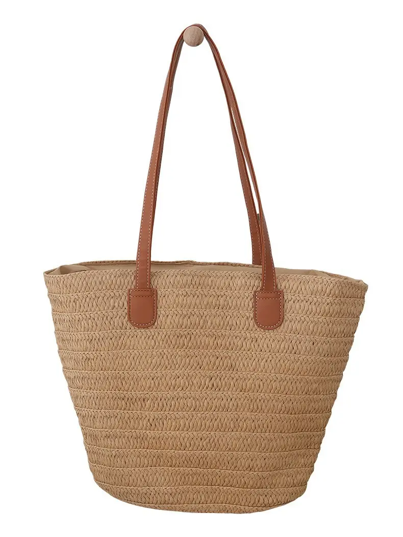 Women Straw Shoulder Bag Tan 2024 Summer - Image 6