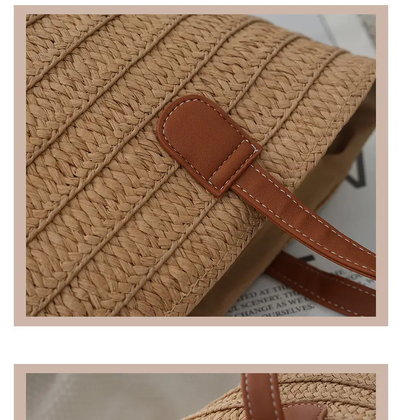 Women Straw Shoulder Bag Tan 2024 Summer — feature 12