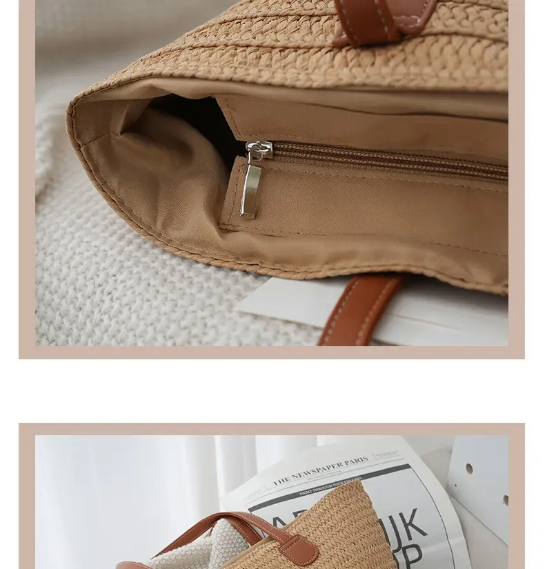 Women Straw Shoulder Bag Tan 2024 Summer — feature 13