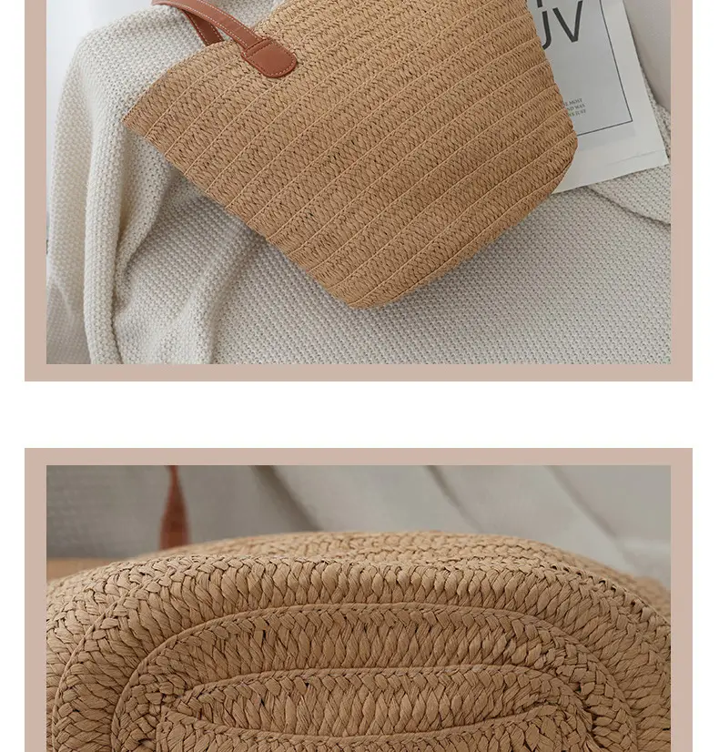 Women Straw Shoulder Bag Tan 2024 Summer — feature 14
