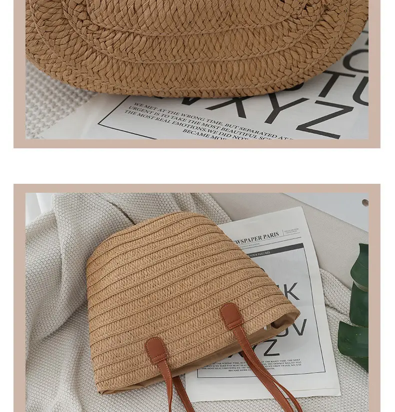 Women Straw Shoulder Bag Tan 2024 Summer — feature 15