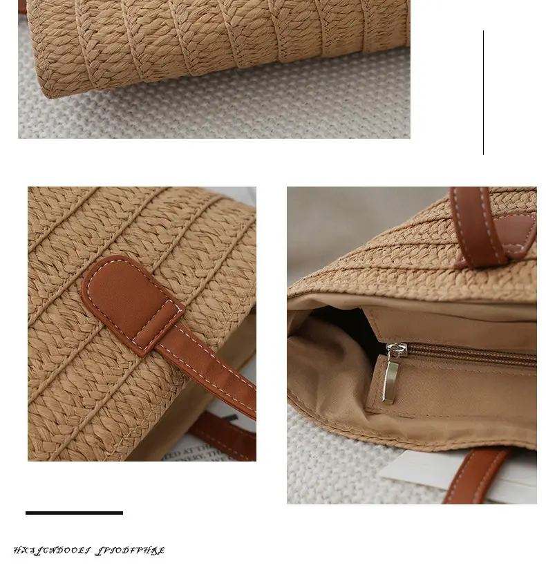 Women Straw Shoulder Bag Tan 2024 Summer — feature 5