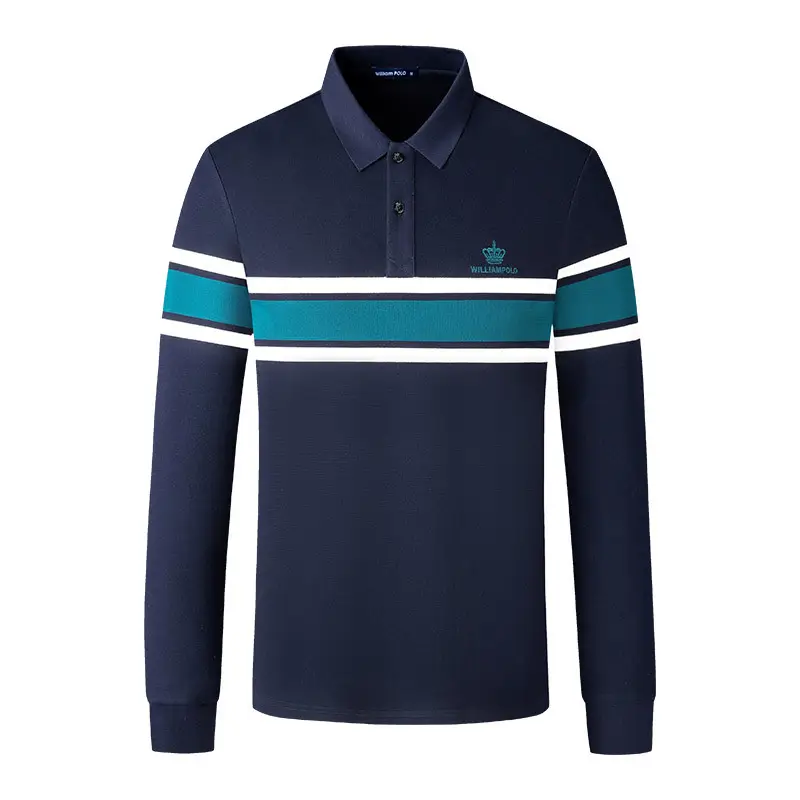 King Paul Long Sleeve Polo Shirt Navy Blue Men's Casual Wear