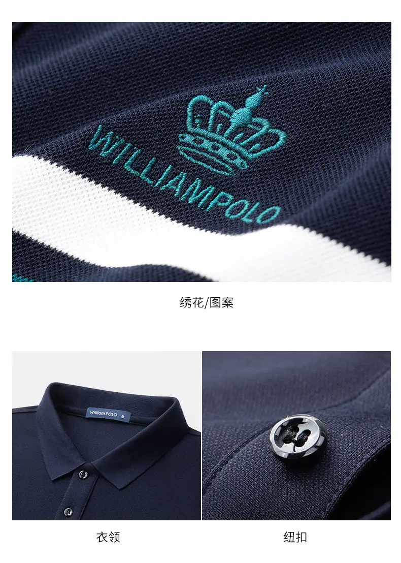 King Paul Long Sleeve Polo Shirt Navy Blue Men's Casual Wear — feature 12