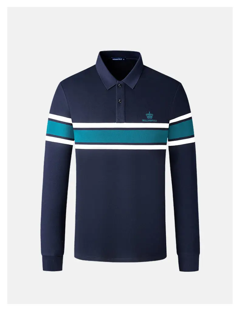 King Paul Long Sleeve Polo Shirt Navy Blue Men's Casual Wear — feature 3
