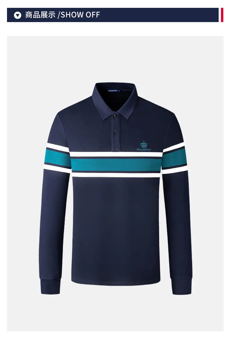 King Paul Long Sleeve Polo Shirt Navy Blue Men's Casual Wear — feature 6