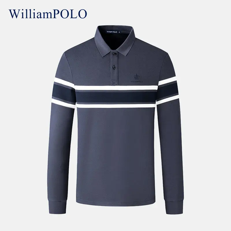 King Paul Long Sleeve Polo Shirt Navy Blue Men's Casual Wear