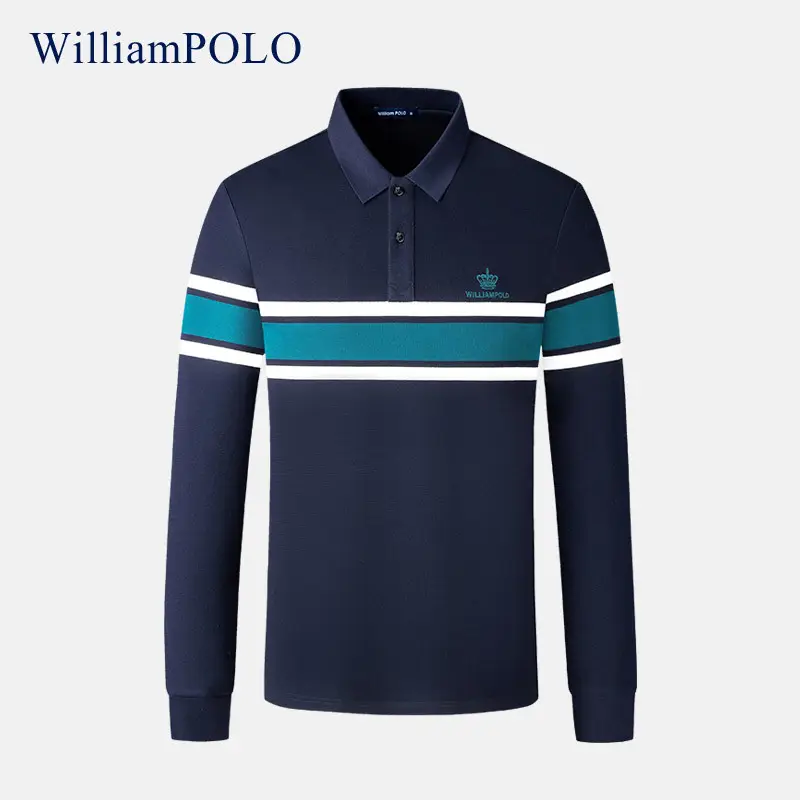 King Paul Long Sleeve Polo Shirt Navy Blue Men's Casual Wear