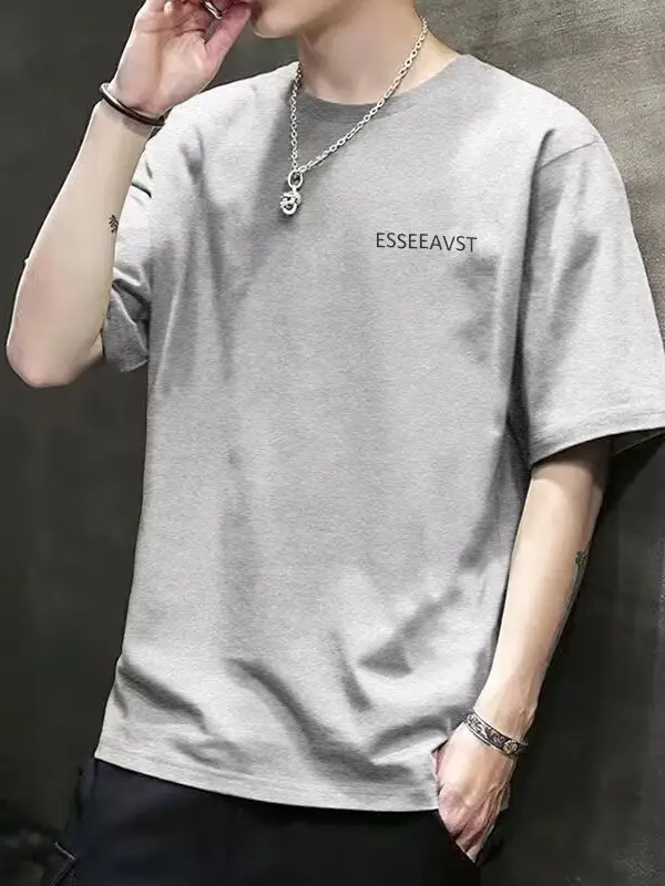 Men Grey Korean Style T-Shirt Short Sleeve