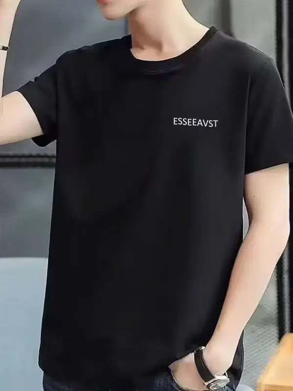 Men Grey Korean Style T-Shirt Short Sleeve