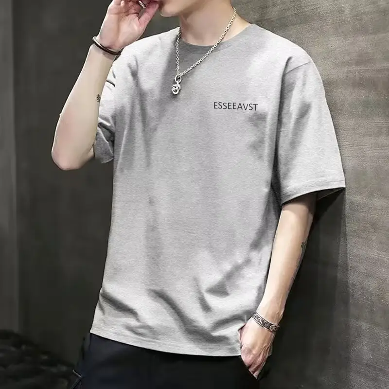 Men Grey Korean Style T-Shirt Short Sleeve
