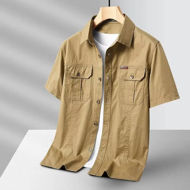 Men's Navy Blue Casual Short Sleeve Shirt - Image 7