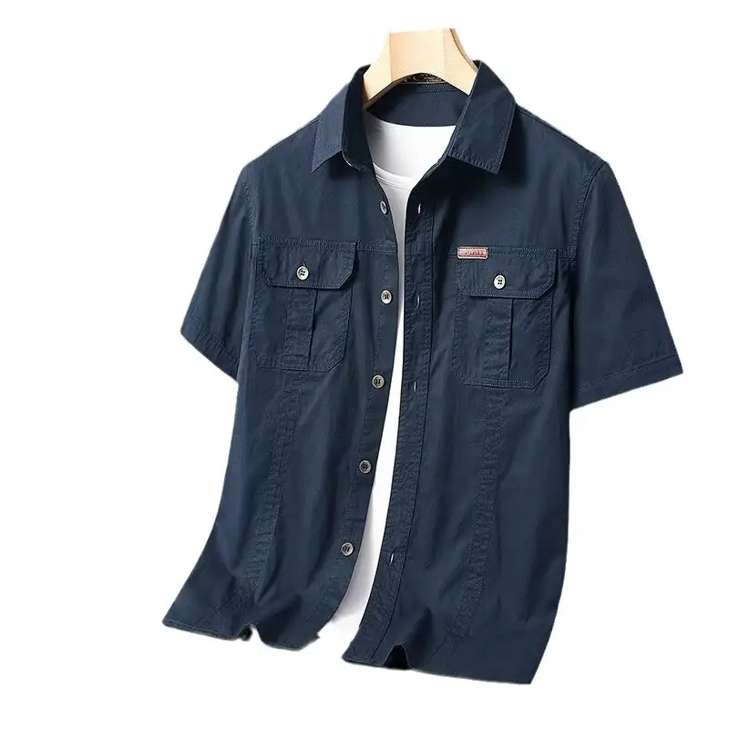 Men's Navy Blue Casual Short Sleeve Shirt - Image 8