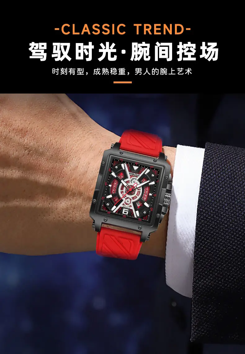 Men's Waterproof Luminous Quartz Watch Large Dial Orange Strap — feature 11