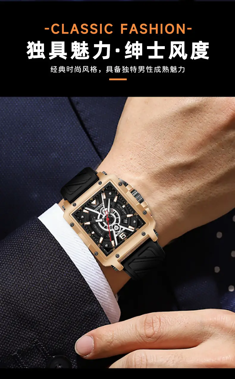 Men's Waterproof Luminous Quartz Watch Large Dial Orange Strap — feature 12