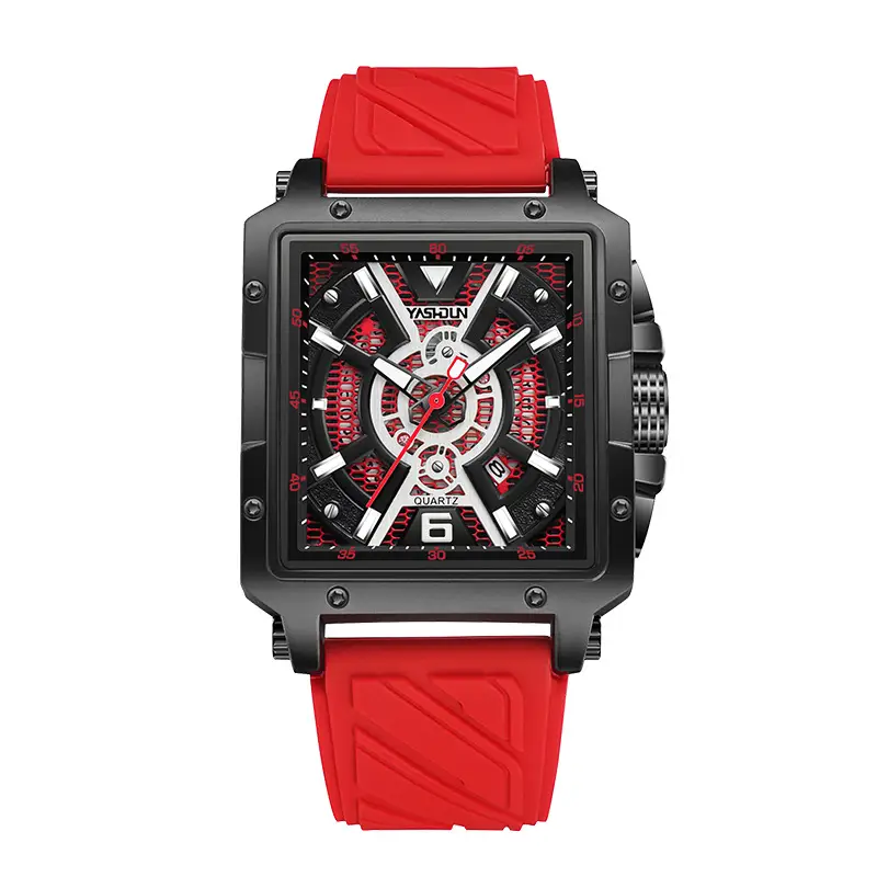 Men's Waterproof Luminous Quartz Watch Large Dial Orange Strap - Image 4