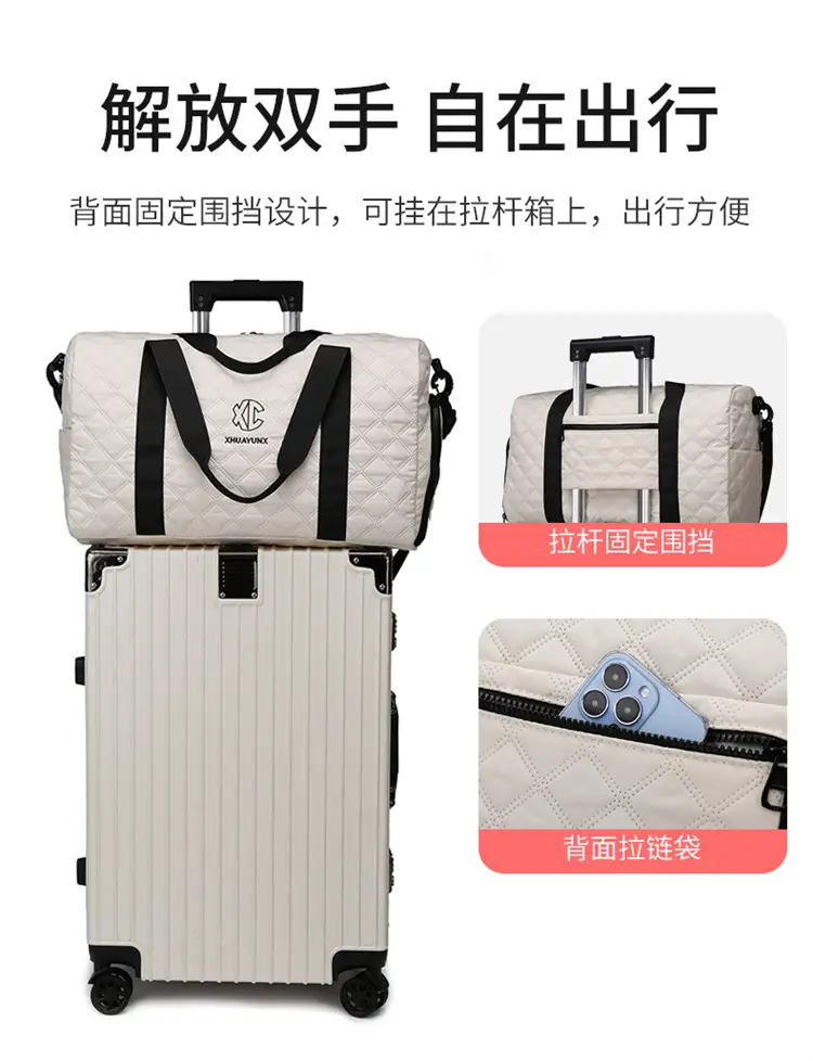 White Quilted Shoulder Bag Large Capacity Travel Luggage Bag — feature 16