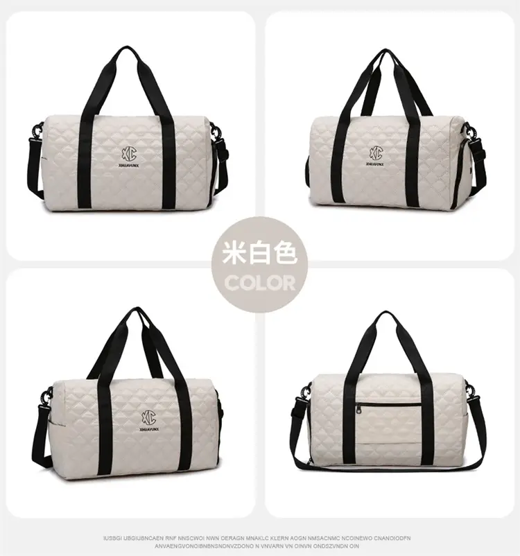 White Quilted Shoulder Bag Large Capacity Travel Luggage Bag — feature 17