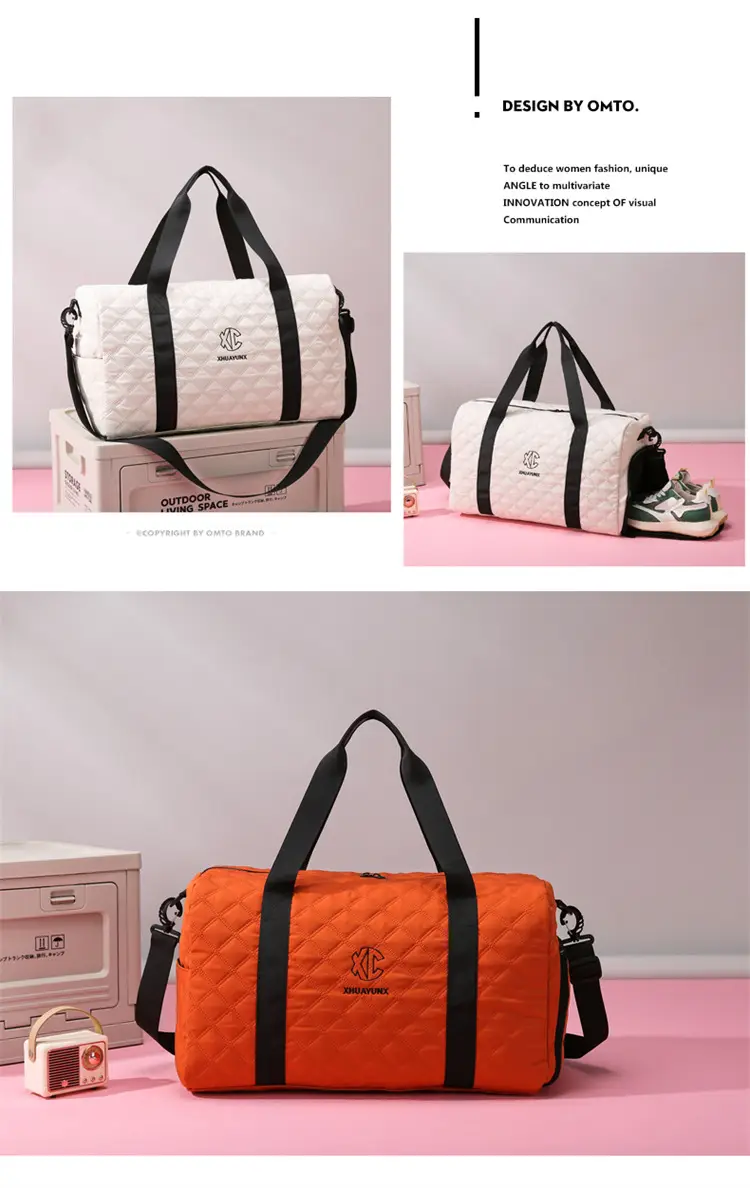 White Quilted Shoulder Bag Large Capacity Travel Luggage Bag — feature 27