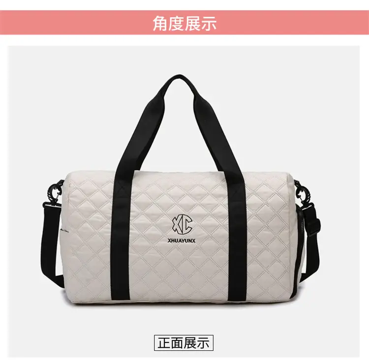 White Quilted Shoulder Bag Large Capacity Travel Luggage Bag — feature 28