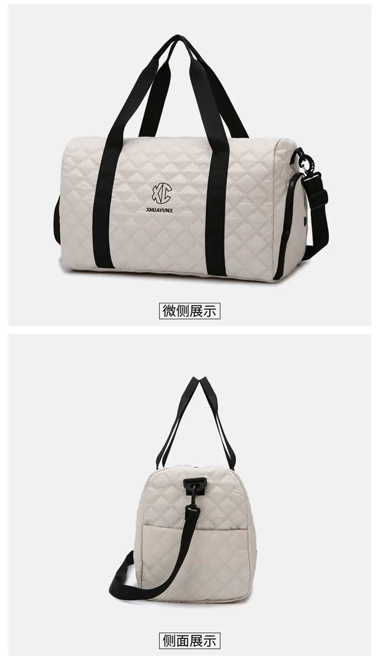 White Quilted Shoulder Bag Large Capacity Travel Luggage Bag — feature 29