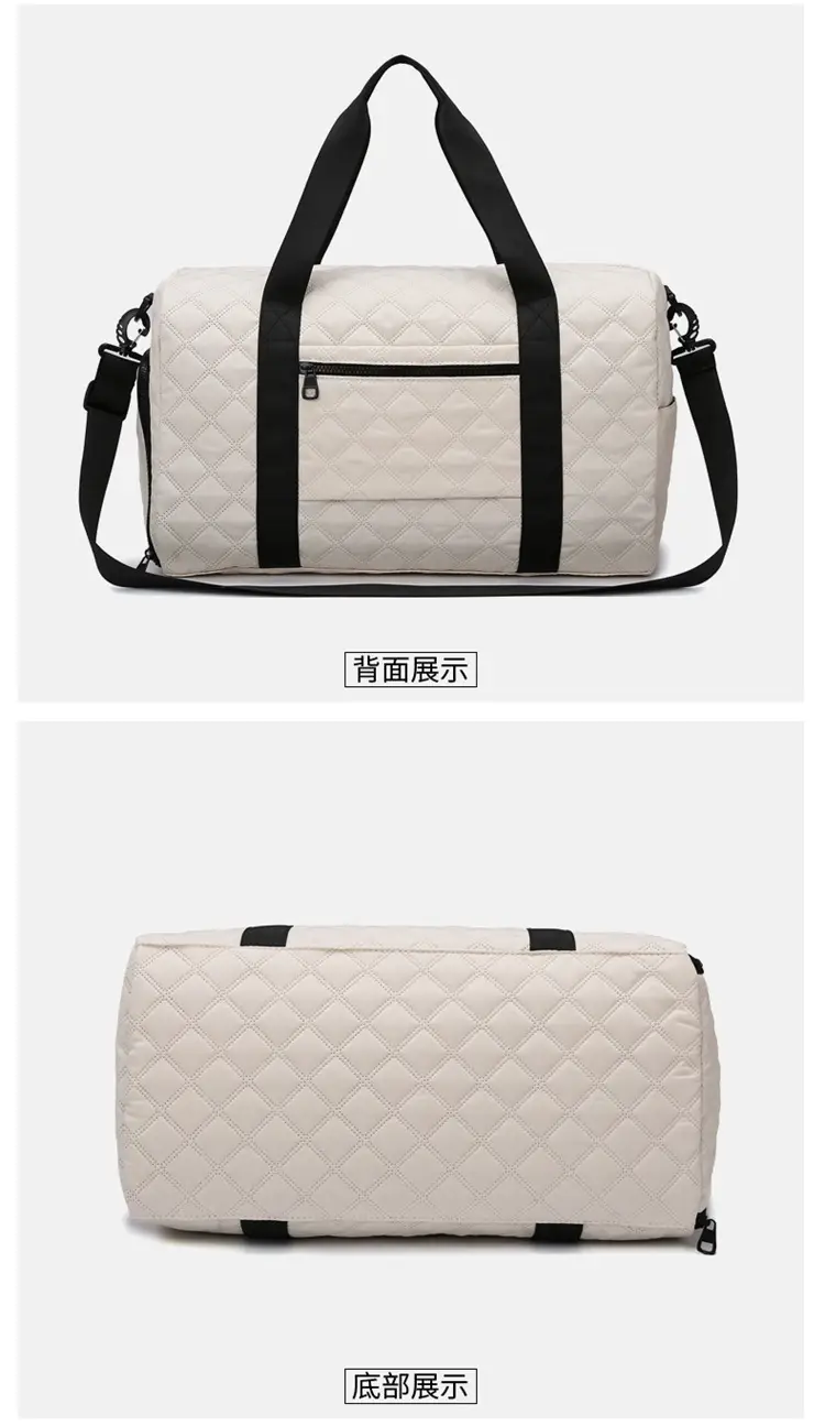 White Quilted Shoulder Bag Large Capacity Travel Luggage Bag — feature 30