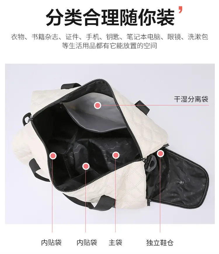 White Quilted Shoulder Bag Large Capacity Travel Luggage Bag — feature 8