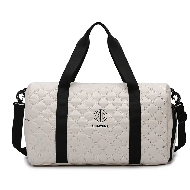White Quilted Shoulder Bag Large Capacity Travel Luggage Bag - Image 2