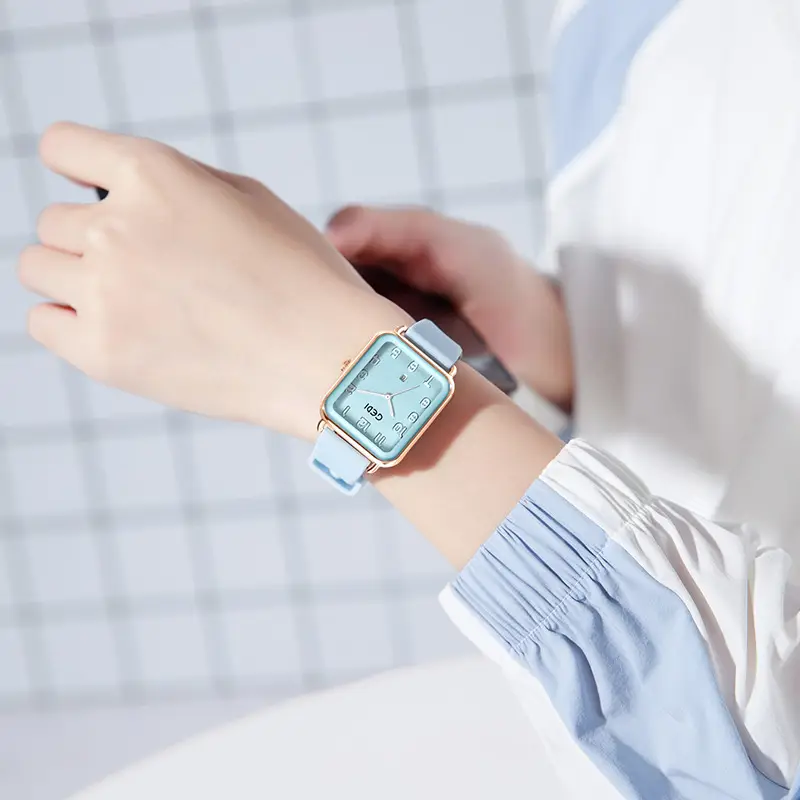 Goldie Pink Silicone Square Dial Women's Quartz Watch with Calendar - Image 9